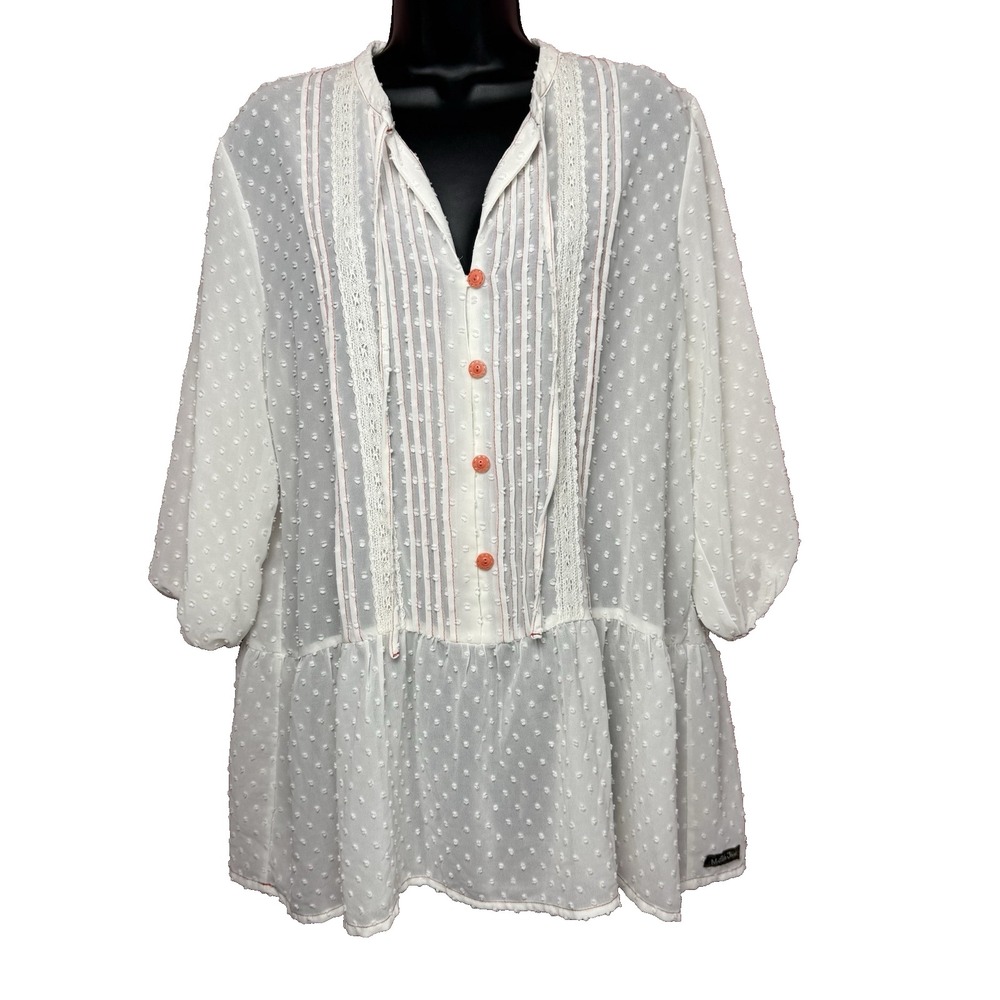 Matilda Jane Light the Way Pullover Tunic Sheer Blouse‎ Shirt Size Large Pilgrim